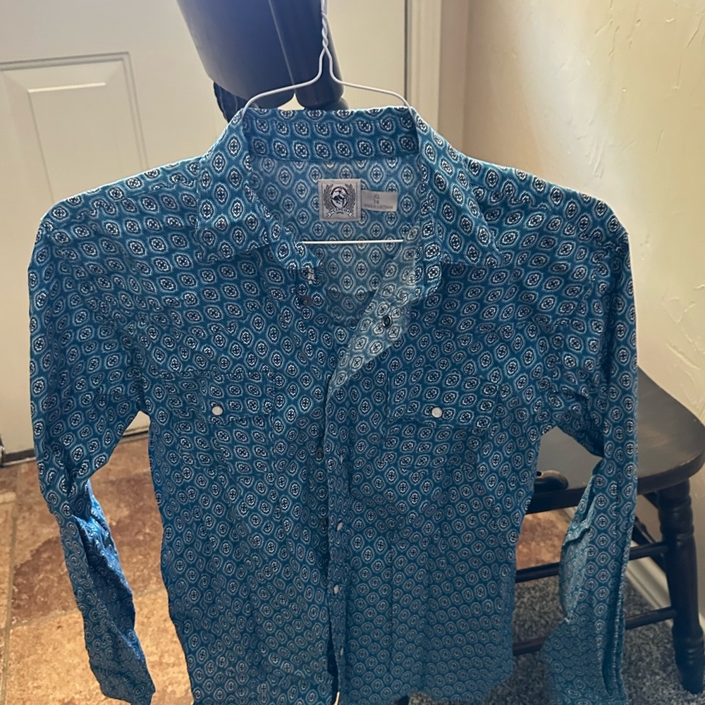 Cinch Kids Blue Geometric Button Down Shirt